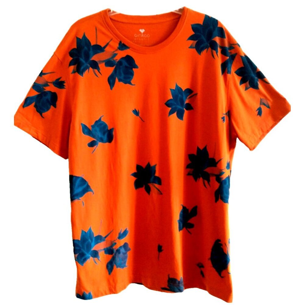 Ginkgo Men's 100% Organic Cotton Lily T Shirt Orange Blue Vietnam - XXL